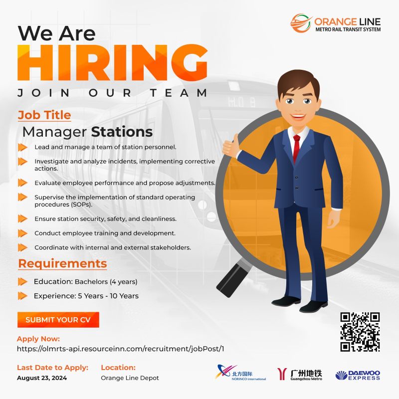 Orange Line jobs Metro Rail Transit System  August 2024